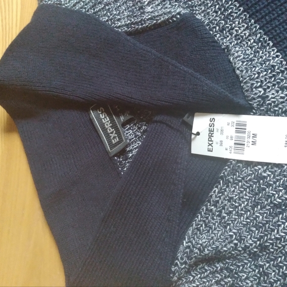 NWT Express Men's Chunky Navy Blue White Striped V-neck Sweater with Collar Med. - Picture 3 of 7